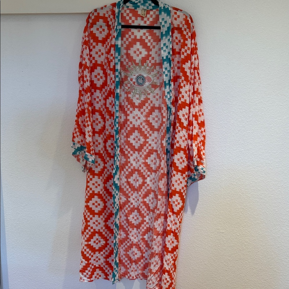 Red and White Patterned Women's Kimono